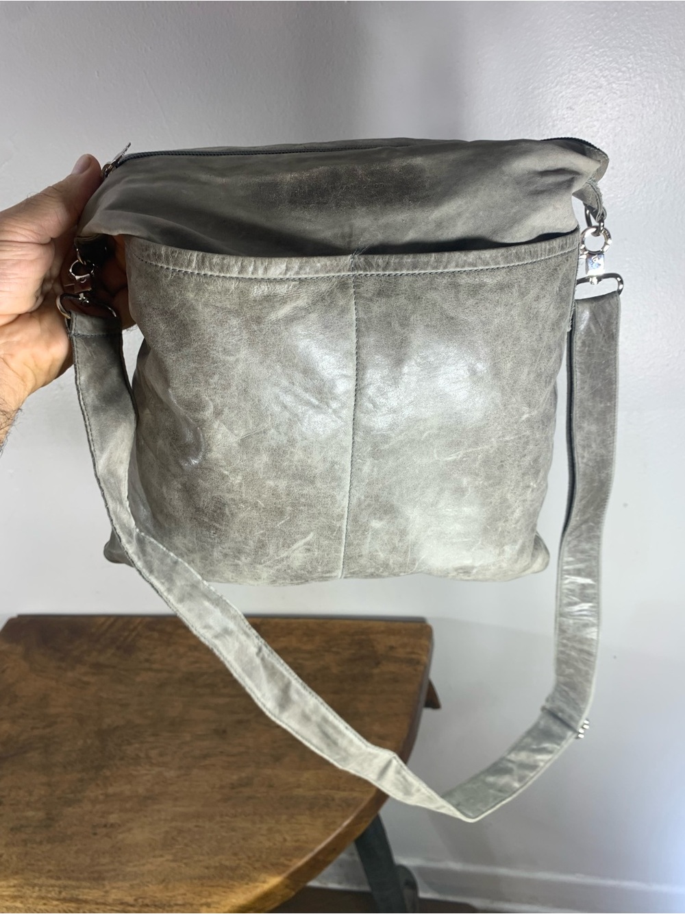RUDSAK Collection Vintage Leather Crossbody Shoulder Bag Gray Distressed